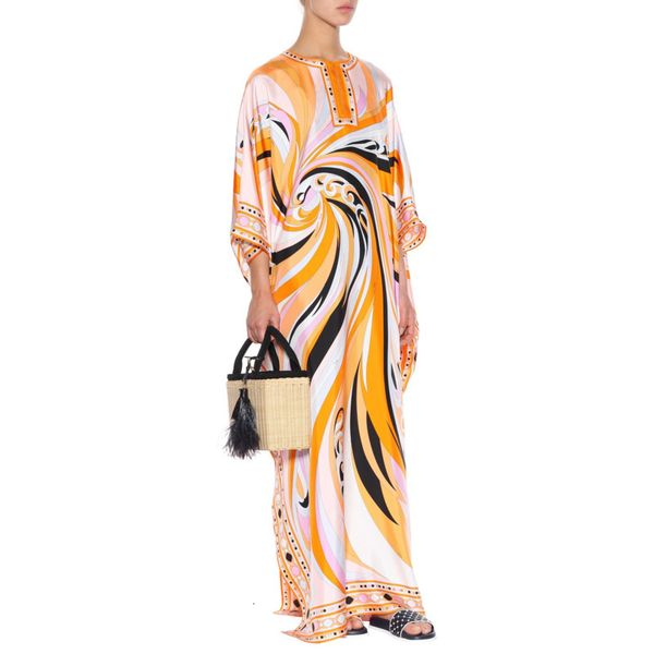 

casual dresses [deat] over long length seven batwing sleeve floor round collar loose print bohemian dress women spring fashion ar664 mnf3, Black;gray