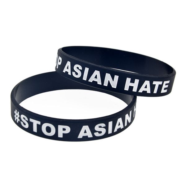 1PC Stop Asian Hate Bracciale in gomma siliconica contro la discriminazione razziale Slogan Gioielli Taglia per adulti