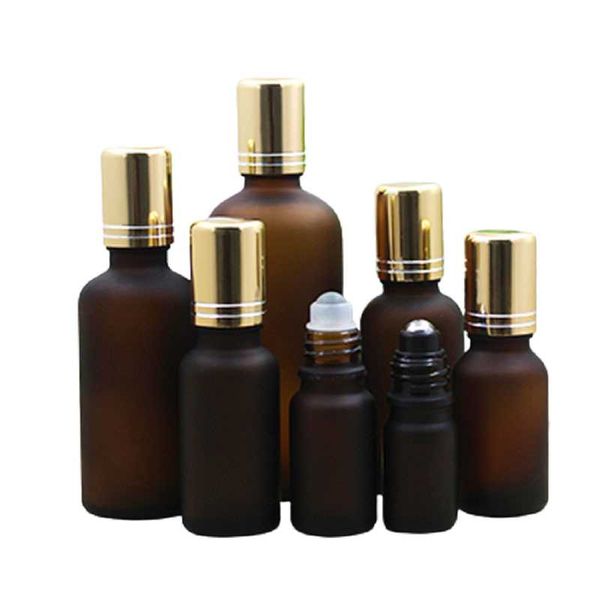 

storage bottles & jars 5ml~100ml roll on for essential oils matte amber massage bottle gold lid refillable perfume roller