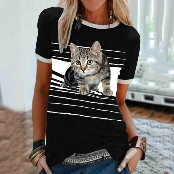 

women's t-shirt women tshirt cat printing short sleeves summer tees ladies harajuku plus size t shirt streetwear woman t-shirts 2021 #, White