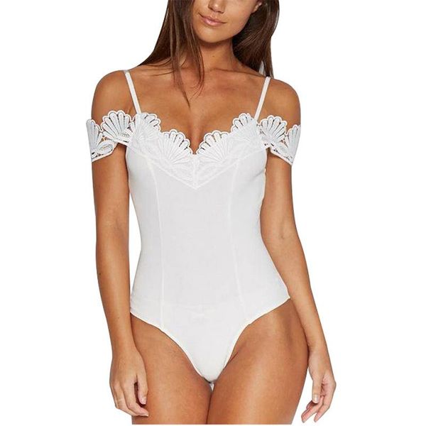 

women's tanks & camis black crochet sling strapless v-neck short bodysuit, White