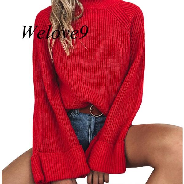 

women's sweaters turtleneck red thick sweater autumn women jumper 2021 winter plus size oversize casual flare sleeve loose pullover fas, White;black