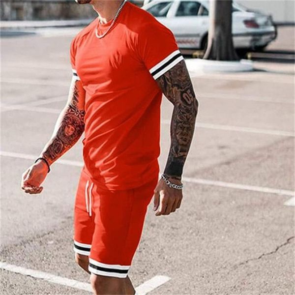 

men's tracksuits fashion casual cotton short-sleeved shirt shorts 2-piece suit 2021 summer fabric sportswear slim, Gray