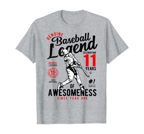 

11th birthday gift baseball legend 11 years of awesomeness t-shirt, White;black