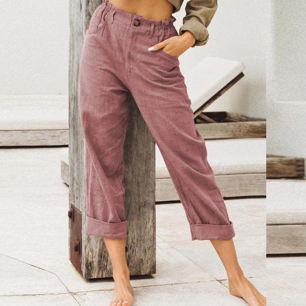 

women's pants & capris est cotton linen women elegant trousers lady formal plus size s-5xl design, Black;white