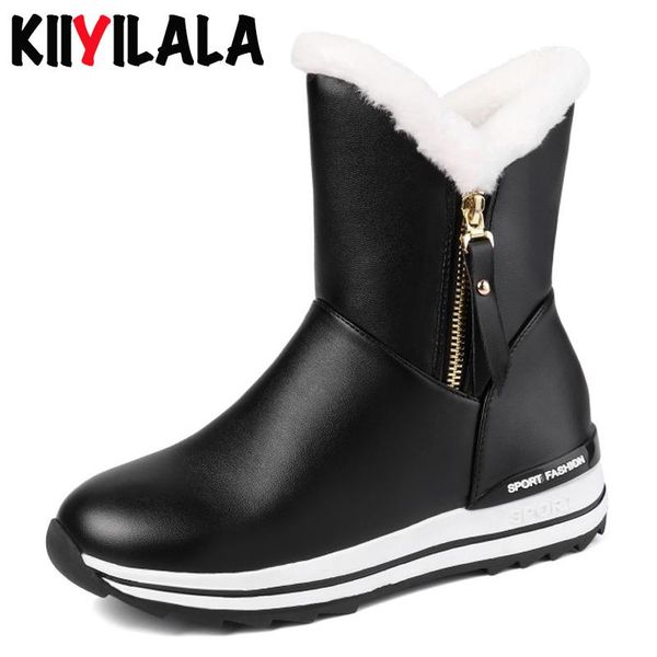 

boots kiiyilal side zipper snow women waterproof platform shoes woman round toe non-slip warm plush ankle size 33-43, Black