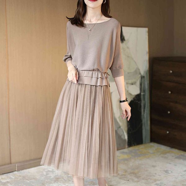 

casual dresses ladies drawstring waist knit autumn temperament korean fashion pleated long mesh women's clothing 3fuf, Black;gray