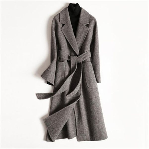 

women's wool & blends female vintage jacket woman spring 2021 real coat double-side woolen coats korean long abrigo mujer 851, Black