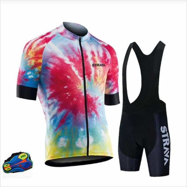 

racing sets strava pro team summer cycling jersey set bicycle clothing breathable men short sleeve shirt bike bib shorts 20d gel pad, Black;blue