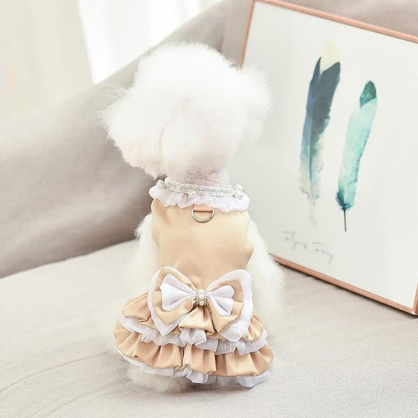 

cat costumes dog dress harness bowknot ruffle layer teddy d-ring with leash pet clothes satin xs s m l xl