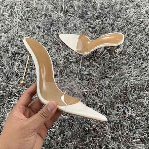 

women's summer clothes, transparent pvc slippers, metal pointed sandals, high heels, women's mules, 2022, Black