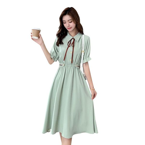 

maternity dresses nursing dress summer short sleeve turn-down collar stretched waist postpartum woman breastfeeding, White