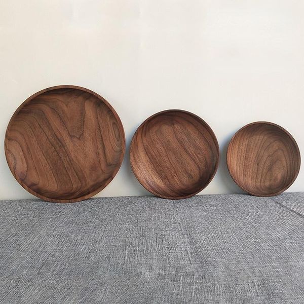 

dinnerware sets wood hand-made acacia dinner plates unbreakable round for fruits dishes dessert serving tray tableware