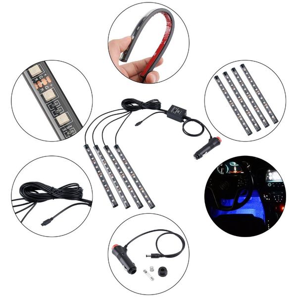 

2021 48 leds colorful car interior atmosphere led strip lights waterproof neon strips decoration with remote control and retail box