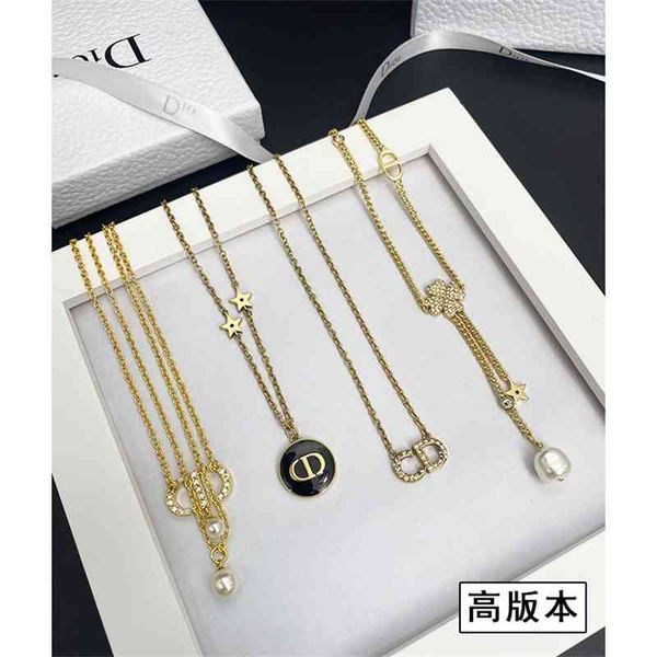 

70% off outlet online letter necklaces women's small luxury double-layer clavicle chain folded temperament jewelry fashion, Black