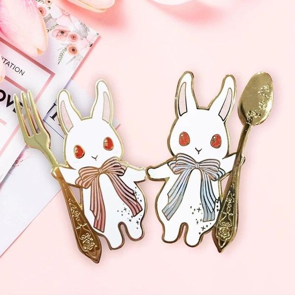 

pins, brooches kawaii cartoon enamel pin fashionfork pink and spoon blue pastel brooch foodie jewelry gift, Gray
