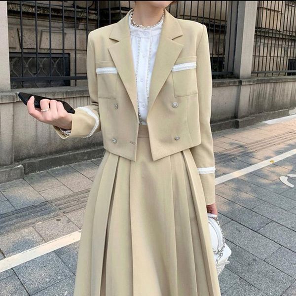 

two piece dress women casual blazer skirt suits 2 sets blazers and skirts female elegant solid pieces suit set clothes autumn 2021, White