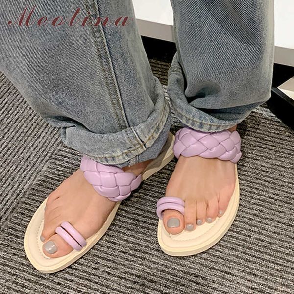 

meotina women slippers shoes flat sandals low heel slides square toe ladies footwear summer white purple beach shoes size 34-40 210608, Black