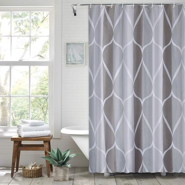

shower curtain for bathroom with 12 hooks, waterproof, polyester fabric machine washable shower curtains 72 x 72 inch (grey)
