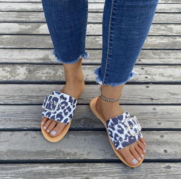

sandals slippers shoes leather flat slides ladies outdoor summer leopard 2021 sandalias de mujer, Black