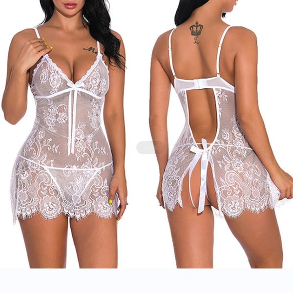 

2 pcs two-piece ladies floral skirt lace perspective sling pajamas, Red;black