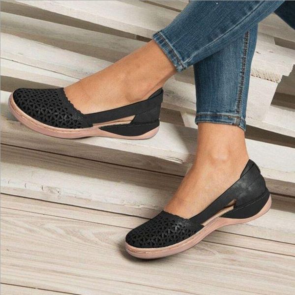 

sandals summer ladies wedge hollow pu retro casual shoes, Black