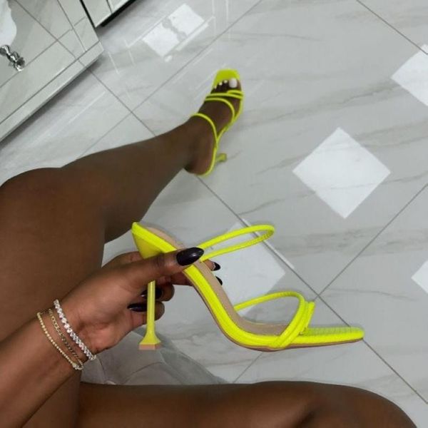 

sandals 2021 european summer candy color point toe lace ankle strap party high heels pumps thin heel lady, Black