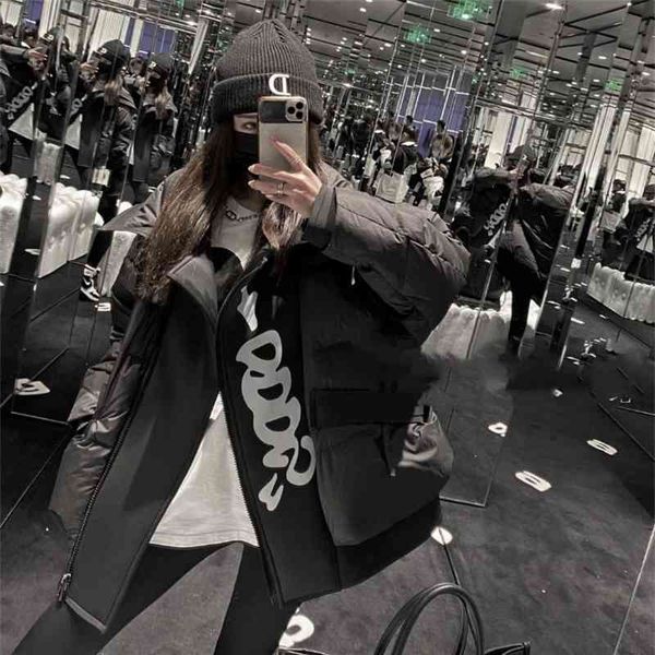 

2021 autumn winter black fashionable cool letter stitched down jacket women's korean version loose and warm, the same style of yang yis