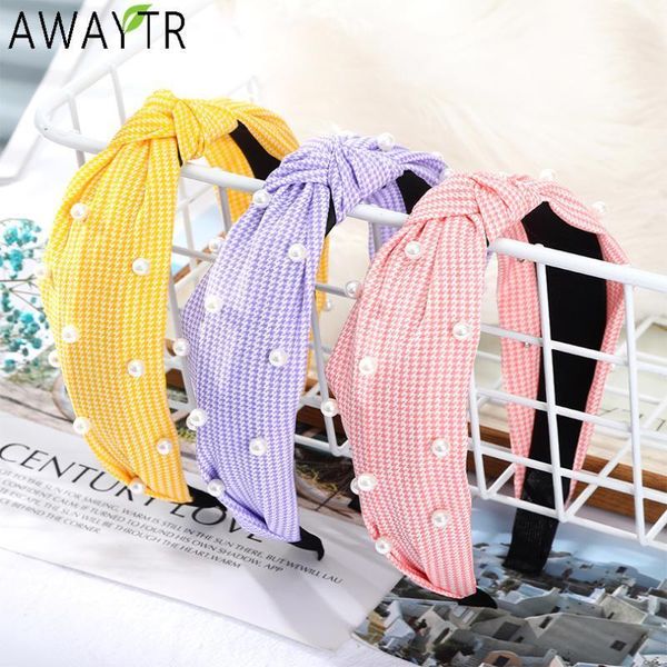 

houndstooth wide knot hair bands pearl for women headdress headband girls bezel hairbands hoop female accessories1