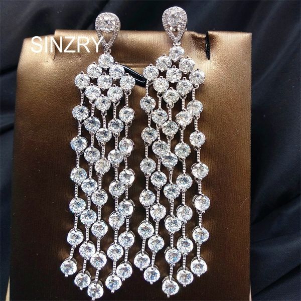 

sinzry bridal jewelry accessory white cut cubic zircon long tassel sparkling wedding dangle earrings for women 210317, Silver
