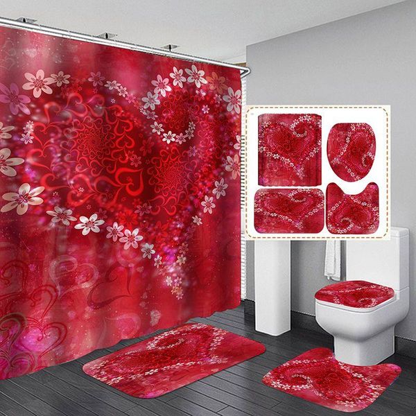 

valentine's day shower curtain 3d digital printing bathroom home el products 4-piece set beautiful decoration curtains