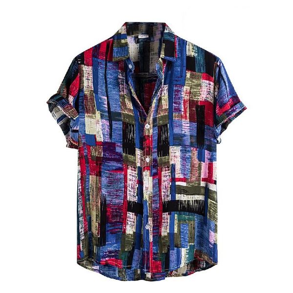 

men hawaiian shirt short sleeve lapel colorful printed casual blouse summer vacation breathable shirts streetwear men's, White;black