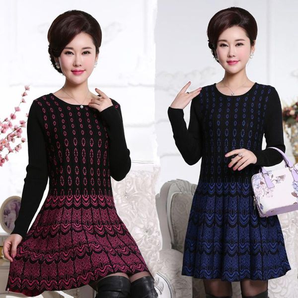 

casual dresses mid - aged women 's autumn and winter long sweater thick middle mother dress, Black;gray