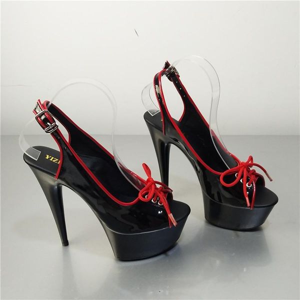 

15cm roman style sandals black fish mouth outside the temptation of super slim and high heel