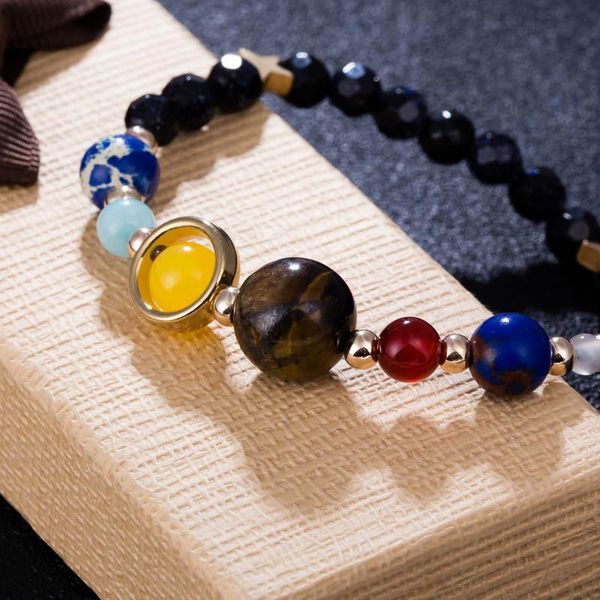 

charm bracelets fashion natural stone beads for women universe galaxy planet solar system beaded bracelet bangles men jewelry, Golden;silver
