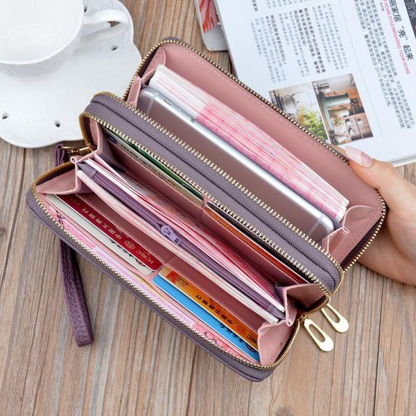 

wallets women clutch double zipper ladies purse large capacity female long fashion money cilp phone bag lsh514, Red;black