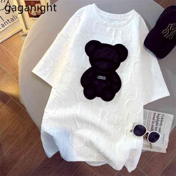 

cute cartoon bear women cotton t shirt summer short sleeve loose tee casual female o neck tshirts plus size -2xl 210601, White