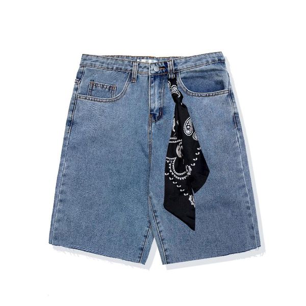 

women's jeans summer women casual shorts european hip-hop straight short street scarf hiphop loose five-point pants, Blue