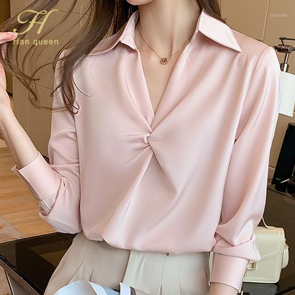 

women's blouses & shirts h han queen autumn simple wear to work female loose shirt korean casual chiffon blouse occupation women blusa, White