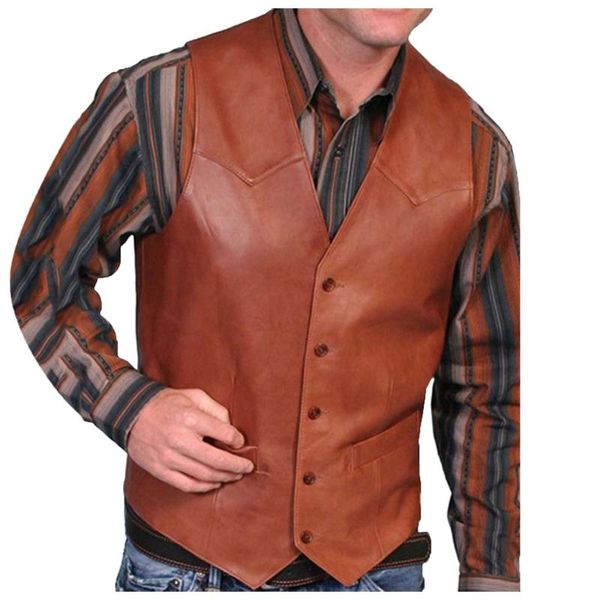 

men's vests 2022 vintage leather single-breasted men casual jacket autumn fashion v-neck sleeveless chaleco hombre streetwear, Black;white