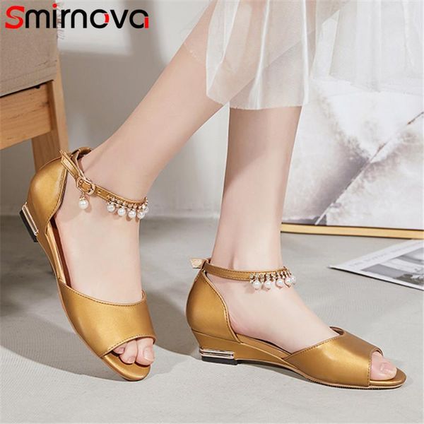 

smirnova 2021 est casual shoes women sandals solid colors bead summer wedges comfortable sweet party woman, Black