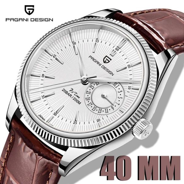 

wristwatches pagani design 40mm stainless steel dial brand men's quartz business leather strap 200m waterproof luxury watch, Slivery;brown