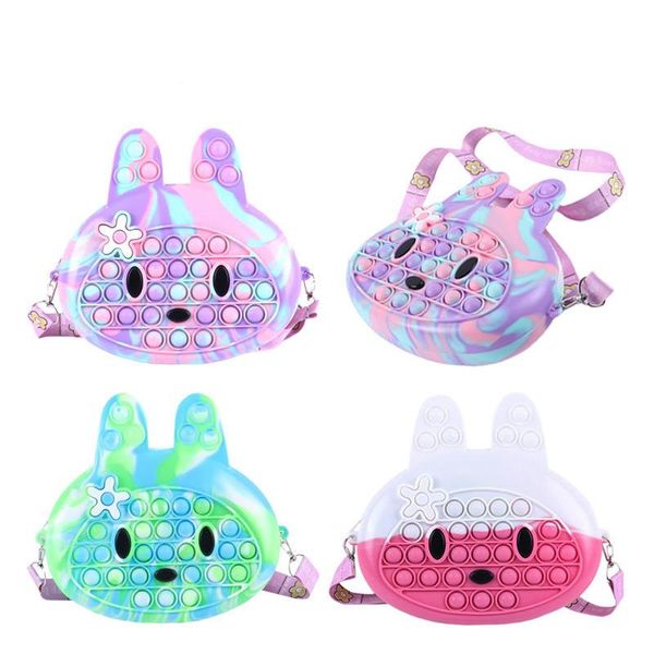 

fashion fidget sensory bubble bretelle shoulder bag decompression toy finger push phone pouch case change coin purse rabit popping toys for