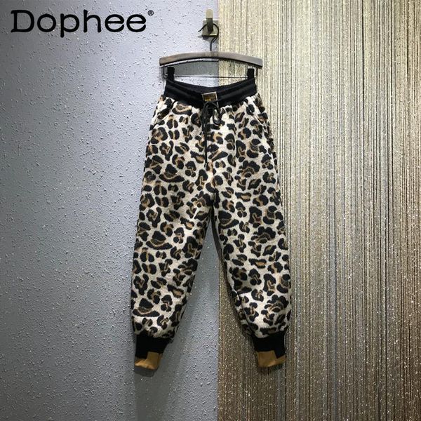 

women's pants & capris streetwear furry leopard casual women loose harem jogger elastic waist sweatpants 2021 winter thicken trousers, Black;white