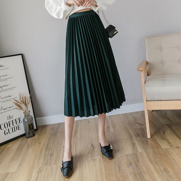 

skirts spring clothing pleated women's shiny slim was thin high waist wild black skirt 1x3c