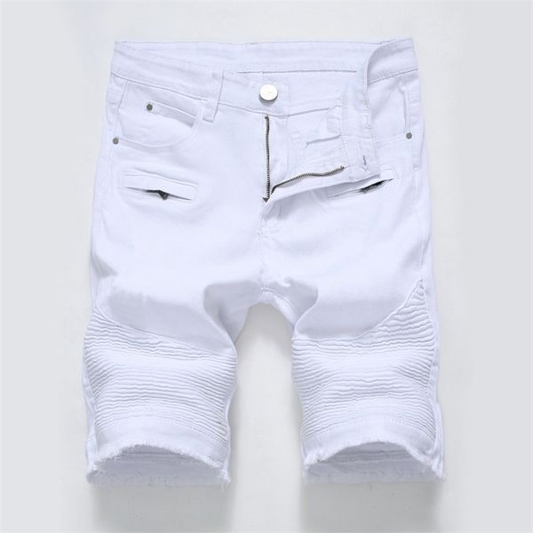 

summer men's denim shorts street clothing trend personality slim short jeans white red black male brand clothes 210720, White;black