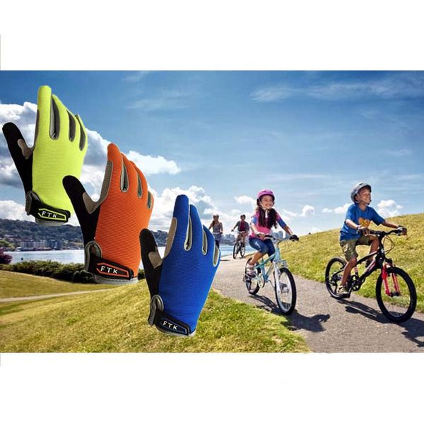 

full finger kids cycling gloves boys girls youth touch screen mountain road bicycle warm gel padded age 2-11g, Blue;gray