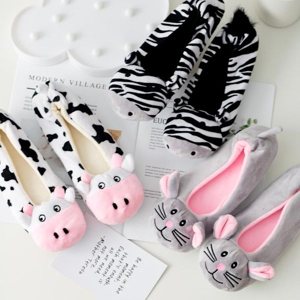 

slippers millffy soft cotton cow zebra mouse house indoor flats slipper winter warm for women cute animal shoes, Black