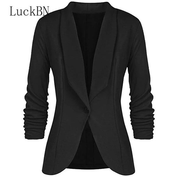 

women's suits & blazers autumn office lady coat solid long sleeves cardigan button casual suit navy blue draped slim cotton women blaze, White;black