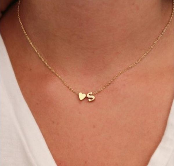 

chokers gold stainless steel 316l initial necklace women chain choker diy heart letter for woman custom name jewelry, Golden;silver